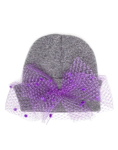 bow lace mesh beanie