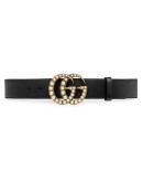Leather belt with pearl Double G