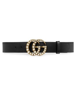 Leather belt with pearl Double G