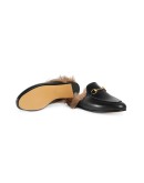 Black Princetown leather fur lined mules