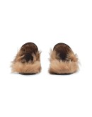 Black Princetown leather fur lined mules