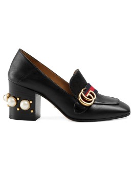 80mm pearl heel leather pumps