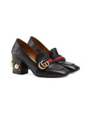 80mm pearl heel leather pumps