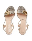 Metallic laminate leather mid-heel sandal