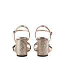 Metallic laminate leather mid-heel sandal