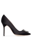 Black Hangisi Buckle 105 Satin Pumps 