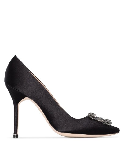 Black Hangisi Buckle 105 Satin Pumps 