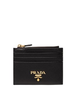 black Saffiano logo plaque leather wallet