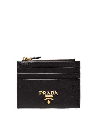 black Saffiano logo plaque leather wallet