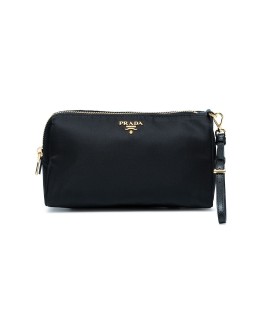 black logo makeup pouch with handle