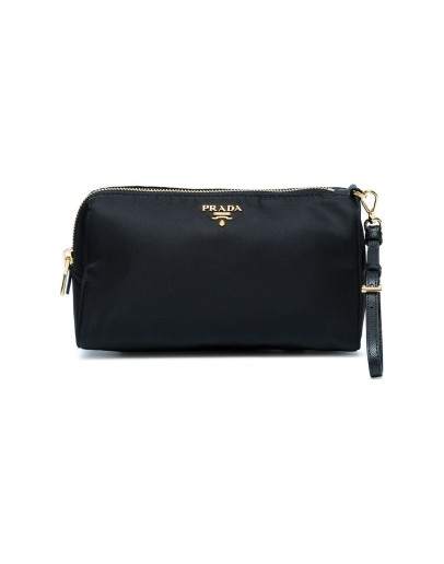 black logo makeup pouch with handle