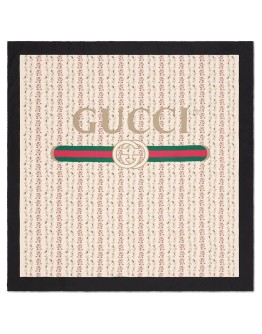 Gucci logo rose print silk scarf