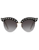 black cat eye acetate sunglasses with pearls