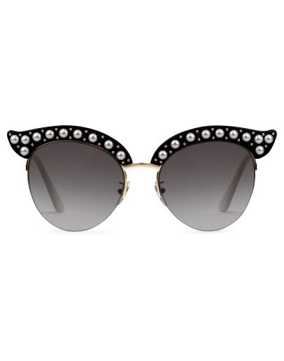 black cat eye acetate sunglasses with pearls