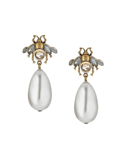 Bee earrings with drop pearls