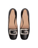 Leather mid-heel pump with crystal G 