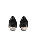Leather mid-heel pump with crystal G 
