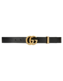 Leather belt with torchon Double G buckle