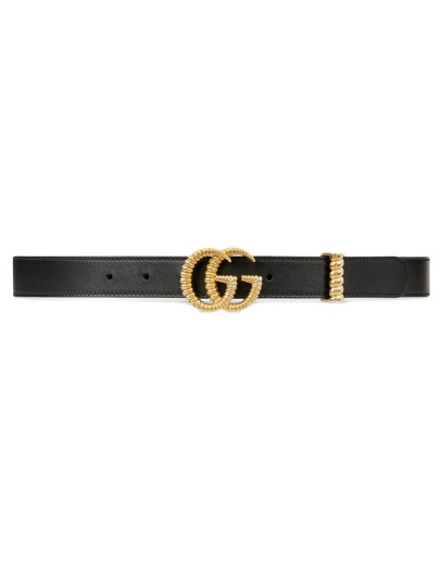 Leather belt with torchon Double G buckle