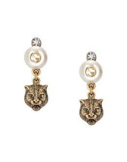 Feline earrings with resin pearls