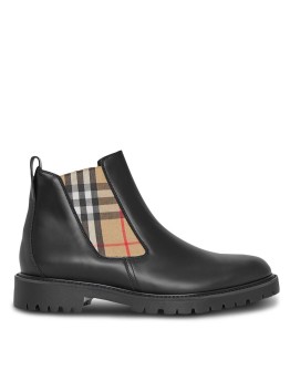 Vintage Check Detail Leather Chelsea Boots