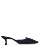 blue Maysale 50 buckle suede mules