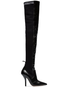black Rockoko 105 leather and fabric over the knee boots