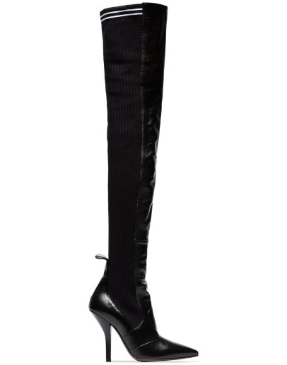 black Rockoko 105 leather and fabric over the knee boots