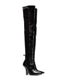 black Rockoko 105 leather and fabric over the knee boots