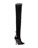 black Rockoko 105 leather and fabric over the knee boots