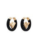 black F logo leather hoop earrings
