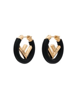 black F logo leather hoop earrings