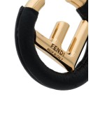 black F logo leather hoop earrings