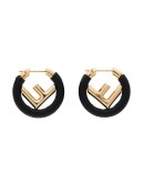 black F logo leather hoop earrings