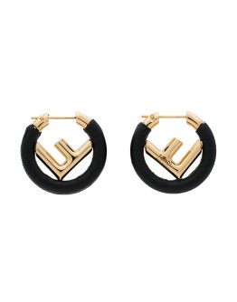 black F logo leather hoop earrings