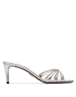 silver metallic 65 criss-cross strap leather mule sandals