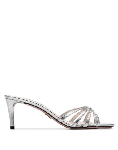 silver metallic 65 criss-cross strap leather mule sandals