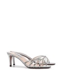 silver metallic 65 criss-cross strap leather mule sandals