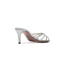 silver metallic 65 criss-cross strap leather mule sandals