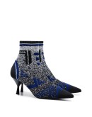 black and blue 65 jacquard knit booties