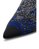black and blue 65 jacquard knit booties