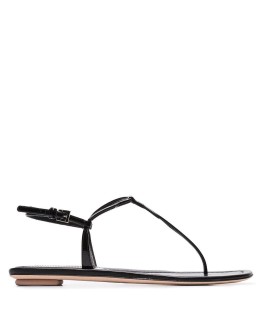 Black patent leather thong sandals