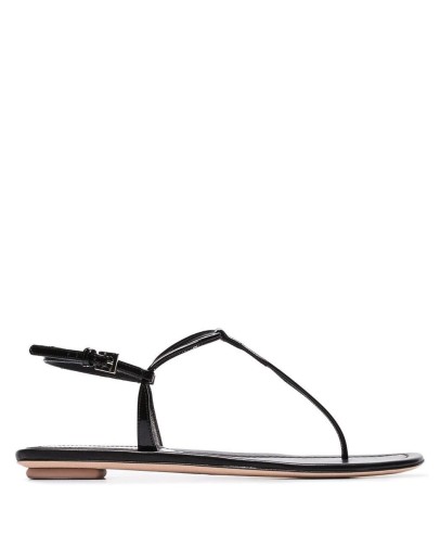 Black patent leather thong sandals