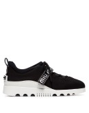 black low top lace up fabric sneakers