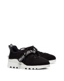black low top lace up fabric sneakers