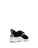 black low top lace up fabric sneakers