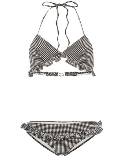 triangle ruffle detail gingham bikini