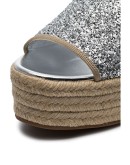 silver metallic 45 Glitter espadrille wedge sandals