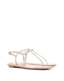 gold metallic laminated leather thong sandals