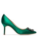 green Hangisi 70 satin buckled pumps